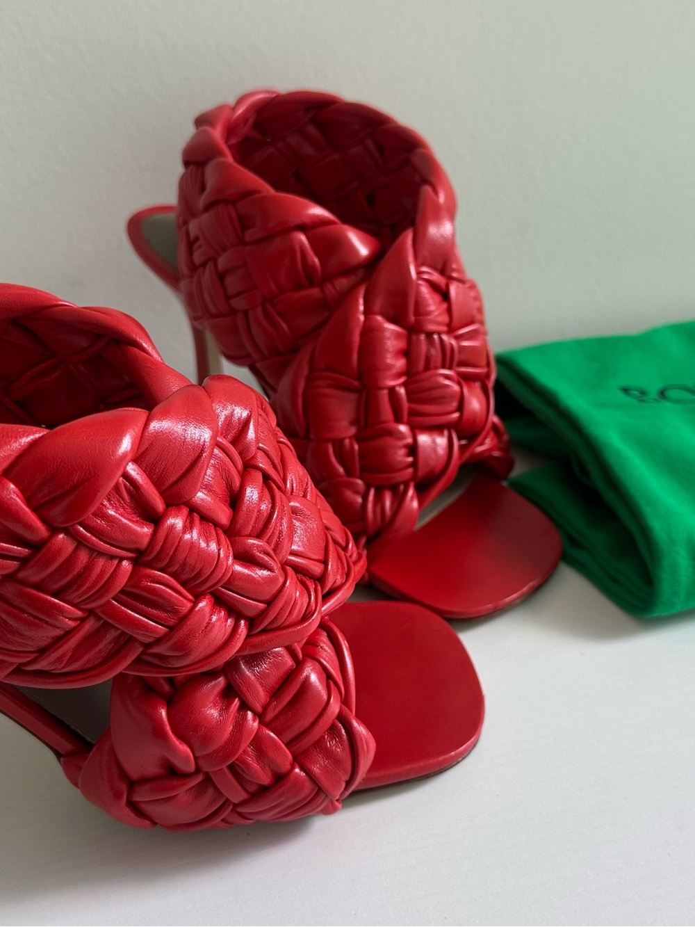 Bottega Veneta Red Braided Leather High-Heel Sandals